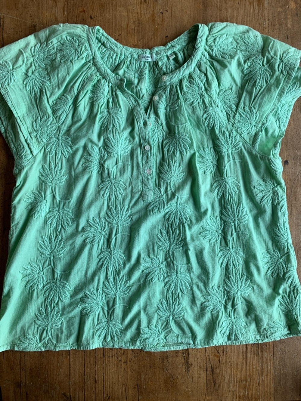 dylan Seafoam Green Embroidered Short Sleeve Blouse